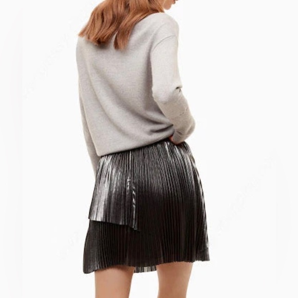 ARITZIA Wilfred Bethune Silver Metallic Pleated Skirt NWT - Picture 2 of 9